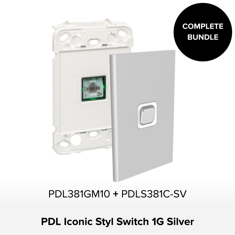 Bundle - PDL Iconic Styl Switch, 1 Gang - Silver 